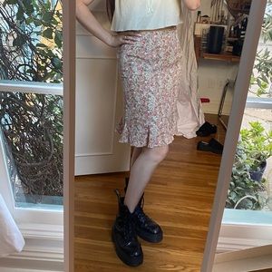 Floral silk midi skirt